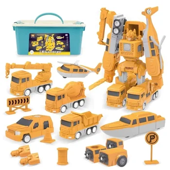Magnetic Deformation Robot Engineering Car Excavator Mixer Truck Children's Multi-functional Combination Transform Robot Toy