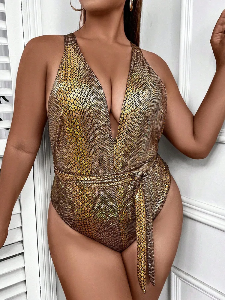 

Plus Size Swimwear Women Sexy Bikini Snake 2024 One-Piece Swimsuit Woman Push Up Bathing Suit Beachwear Swimming Suit Monokini