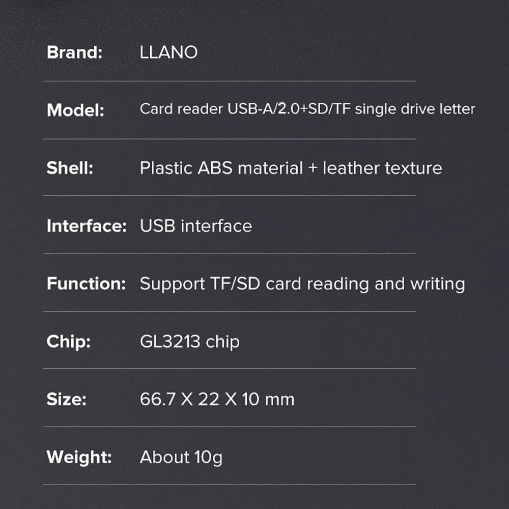 LLANO SD TF 스마트 카드 리더기, 가죽 랜야드 포함, 최대 480Mbps, 최대 1024GB 읽기 가능