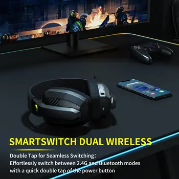 BINNUNE 2.4GHz Wireless Gaming Headset with Mic for PS5 PS4 PC Mac Playstation Bluetooth Gaming Headset with Microphone 2