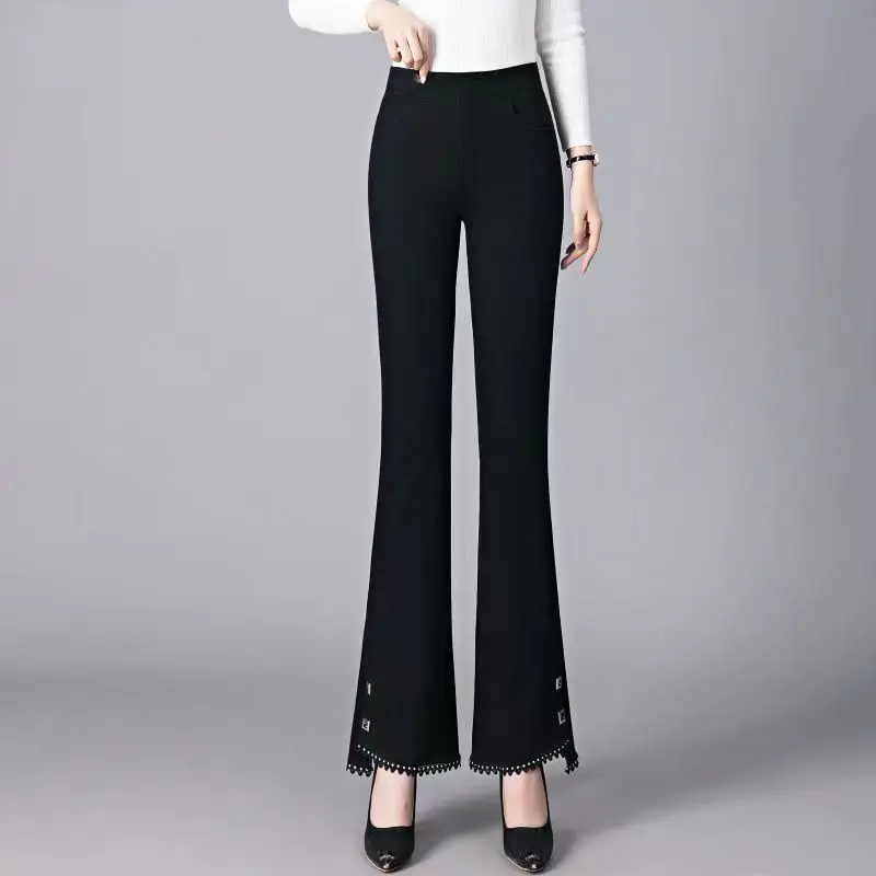 Spring Autumn New Slim Fit Black Flare Pants Women Korean Temperament High Waist Office Lady Fashion Casual Straight Trousers