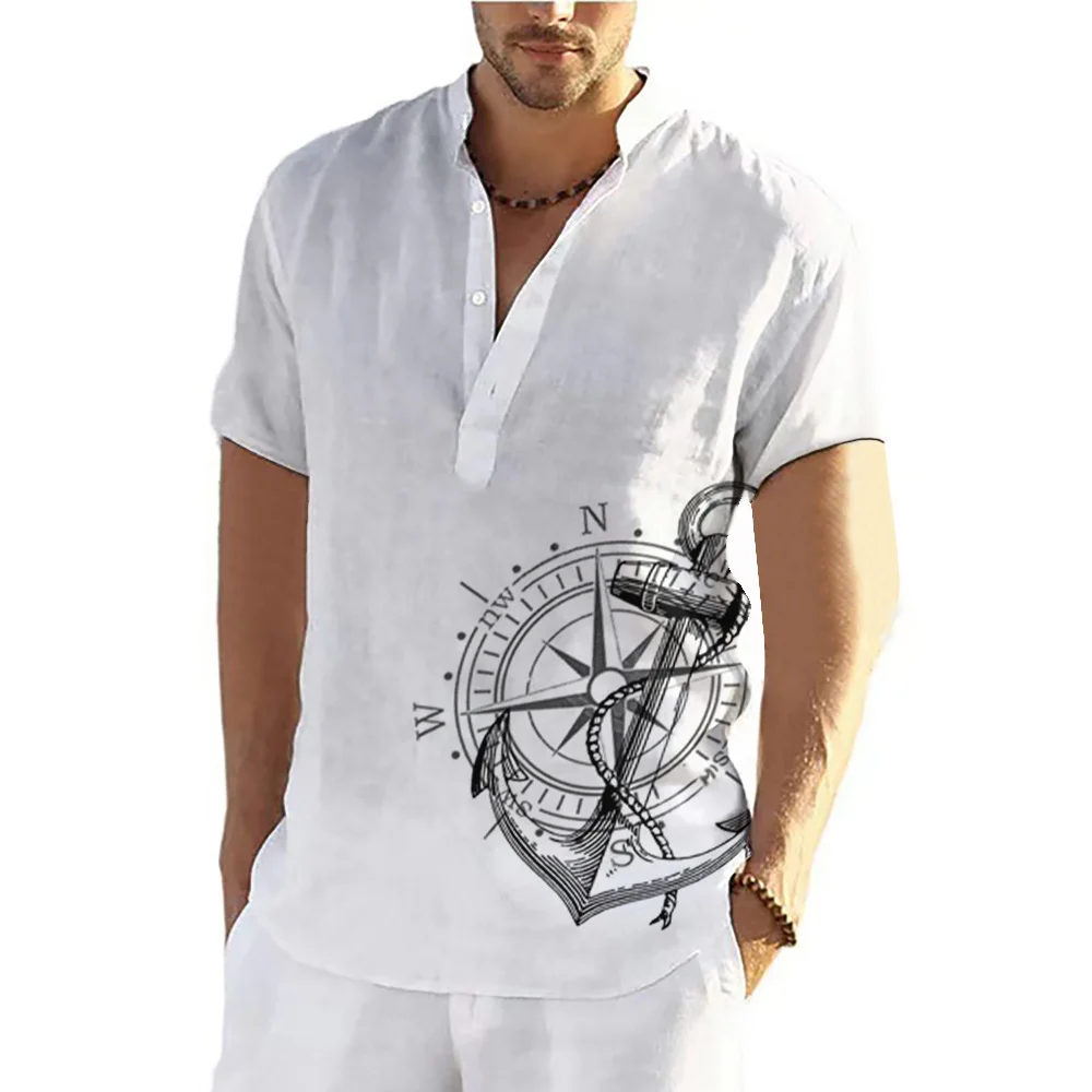 

Summer Shirts For Men Simple Print Short Sleeve Top Fashion Casual White T-Shirt Hawaiian Blouse Oversized Tee Shirt Men Clothes