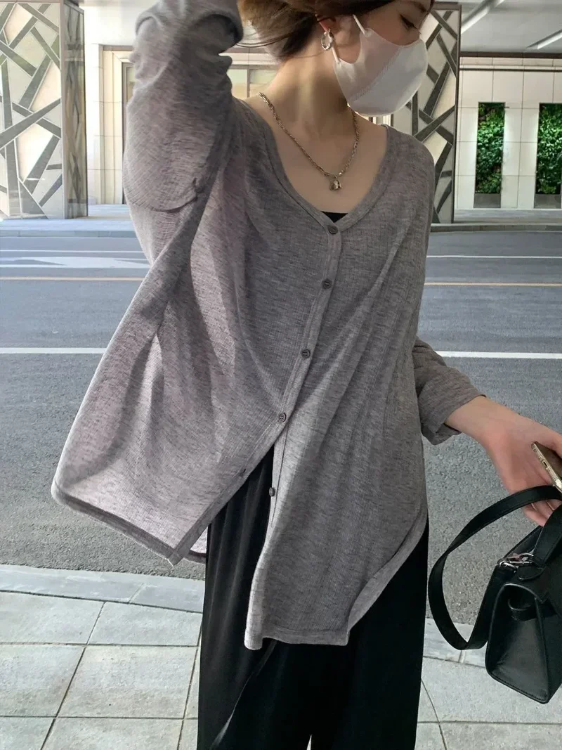 Women's Cardigan New V-neck Long Sleeved Female Shirt Female Jumpers Sun Protection Woman Top Spring Summer Knitted Cardigan 4
