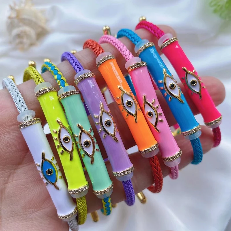 Fashion Multicolor Gold Plated Evil Eye Charm Bangle,Fine Colorful Enamel Talismal Charm Bracelet Jewelry Supply s
