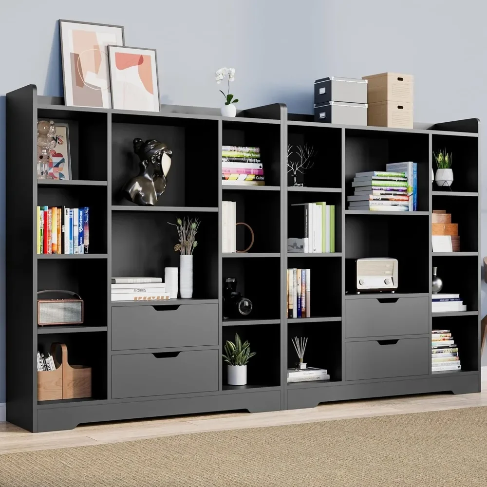 Bookshelf, 4-Tier Open Shelf Bookcase with 2 Drawers and 10 Cubes, Wood Cube Storage Organizer Shelf, 39.4" W X 47.2" H 6
