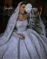 Customized 2025 Ball Gown Wedding Dress Sweetheart Long Sleeve Bridal Gowns A-Line Sequins Beading Bride Dress Vestido de novia 1