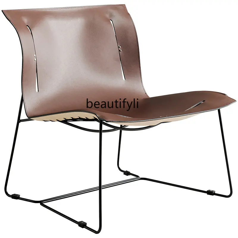 

Italian Minimalist Single-Seat Sofa Chair Designer Model Leisure Chair Italian Affordable Luxury Style Saddle Leather Chair
