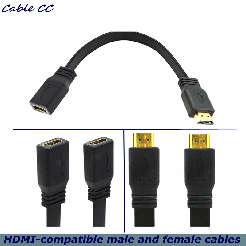 Gold-plated  HDMI-Compatible With Flat Male Female Extended HD Cable, Version 1.4 Supports 3D 1080p TV to Computer Cable raxfly hdmi 2 0 cable 4k 3d hdmi to hdmi cable for tv lcd laptop projector computer durable 1m 3m 5m gold plated hdmi cables