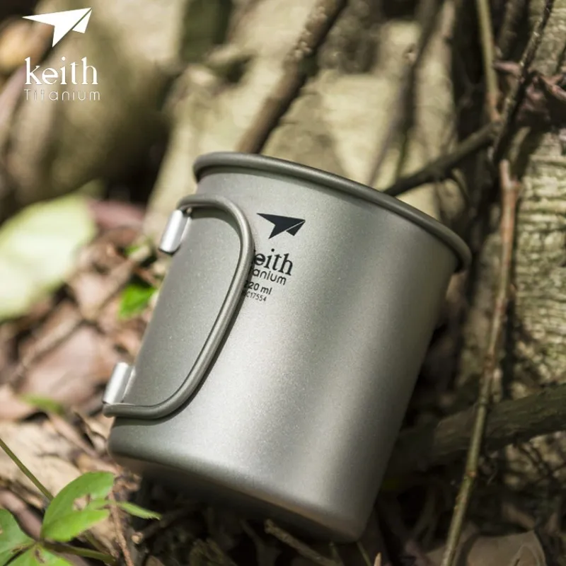 Keith Outdoor Camping Titanium Water Cup Ultralight Portable Folding Handle Hiking Travel Picnic Coffee Cup