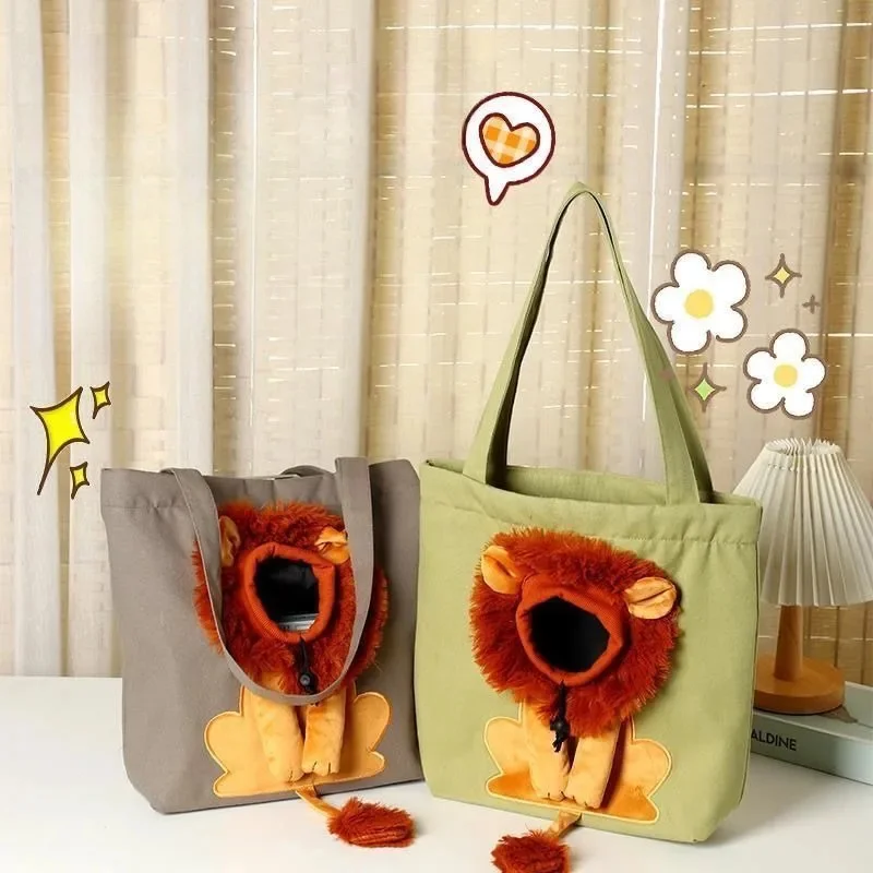 New Small Lion Cat Bag Shoulder Bag Diagonal Cross Handbag Small Kind Dog Animal Cartoon Canvas Pet Bag Ladies' And Children Bag