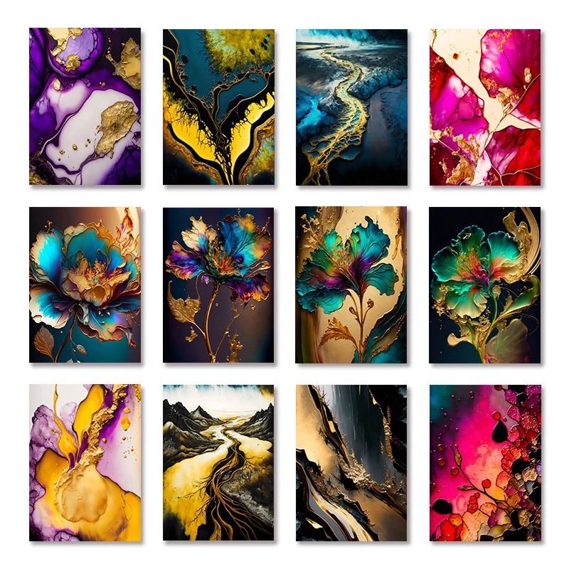 Colori Vivaci E Fiori Astratti Di Alta Qualità E Stagni Strutturati Poster Dipinti Su Tela Immagini Di Arte Della Parete Decorazioni Per La Casa