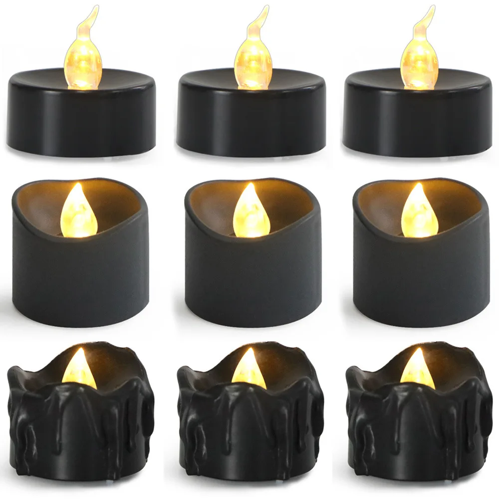 

Black LED Candle Lamp Battery Operated Tea Light Flameless Fake Electronic Candle Halloween Party Decoration Flashing Table Lamp