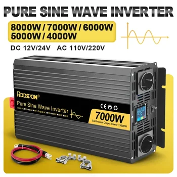 Inverter a Onda Sinusoidale Pura 3000W 4000W 5000W 6000W 7000W 8000W, Convertitore di Tensione Solare da DC 12V/24V a AC 220V, Inverter per Auto
