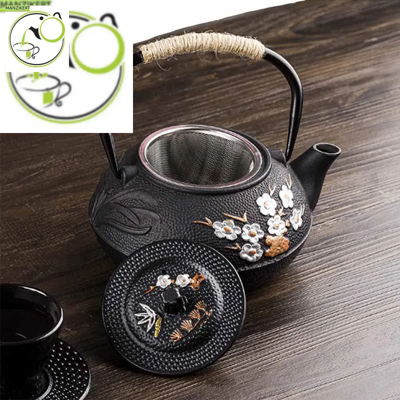 

800ML Japanese Cast Iron Teapot With Stainless Steel Infuser Strainer Plum Blossom Cast Iron Tea Kettle For Boiling Water