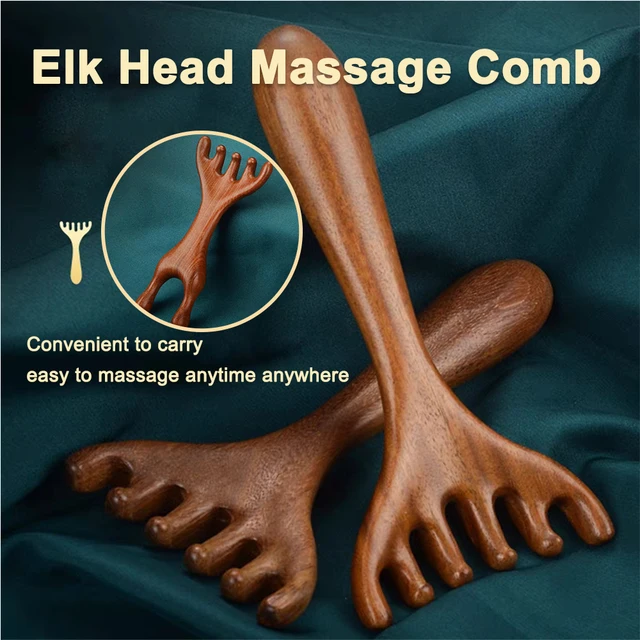 Body Meridian Massage Comb Sandalwood Deer Antlers Wide Tooth Acupuncture Help Blood Circulation Anti-static Smooth Hair