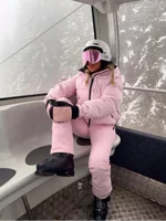 Combinaisons de ski d'hiver chics et chaudes pour femmes, coupe-vent, imperméables, avec capuche, parka chaude, pantalon chaud, nouvelles tenues de sport de neige pour femmes 2026 2