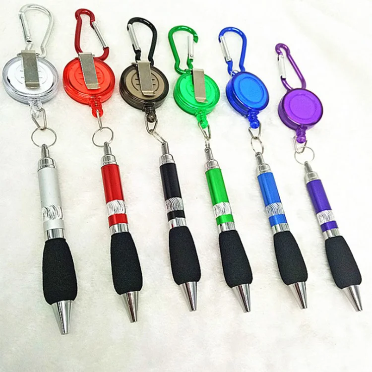 1pc Cute Retractable Badge Reel Ballpoint Pen Belt Clip Key chain with Carabiner ring Lanyard School Office Supplies | Канцтовары для