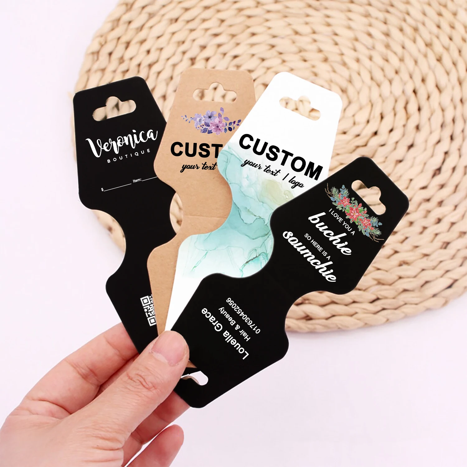 Fold Over Necklace Jewelry Display Cards Personalized Gift Wrapping Bags Labels Kraft White Black Paper Price Tags clothing labels