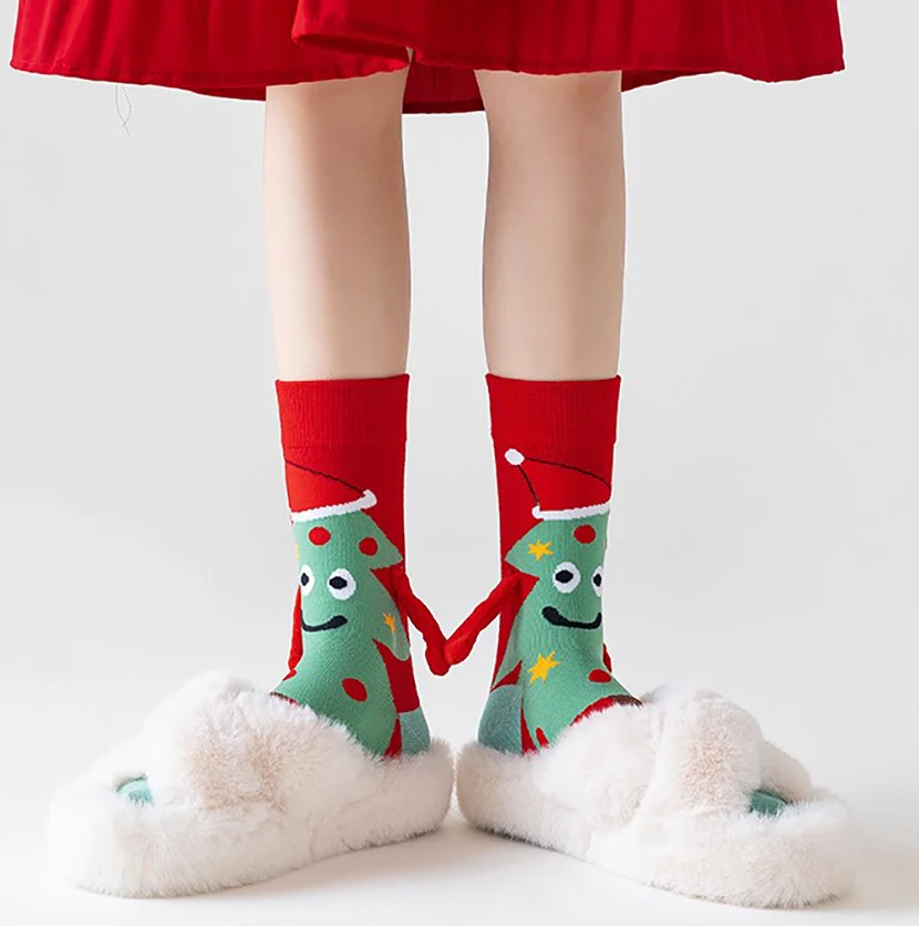 Holding Hands Socks Elastic Magnet Hand Socks Cartoon Comfortable Cotton Mid-calf Funny Gift For New Year Christmas christmas stockings