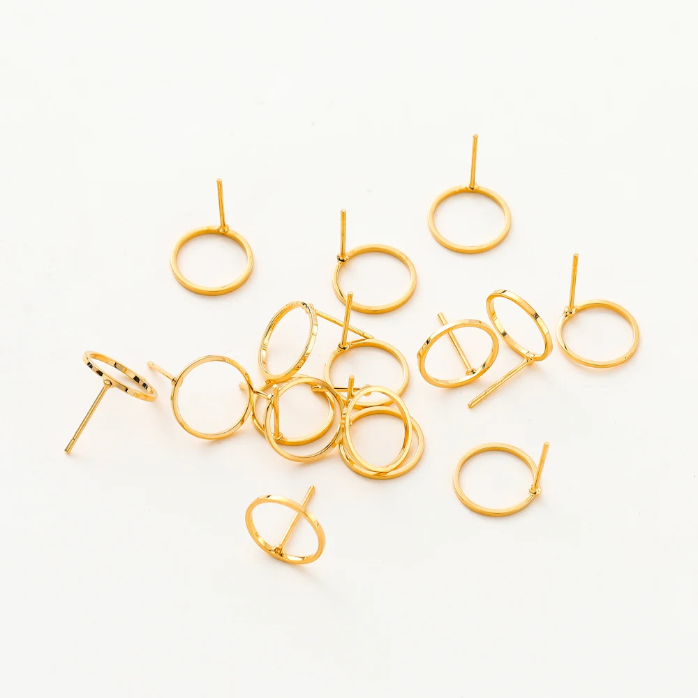 10pcs/lot 4 Styles 14K 18K Gold Plated Post Earrings Findings Round Stud Earring Hooks Accessories DIY Jewelry Making Supplies