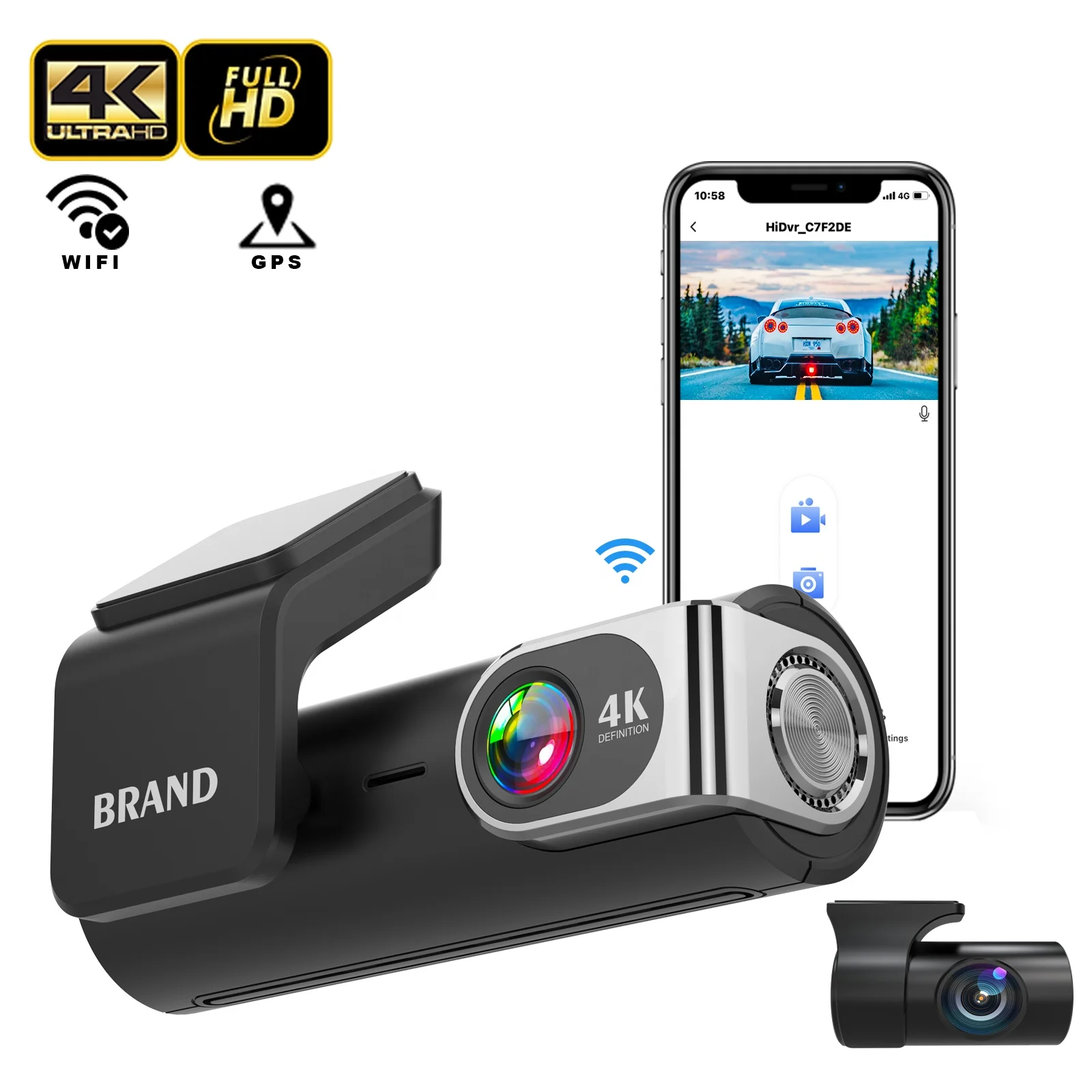 

Mini 4K Dash Cam Video Camera Front and Rear Dual Lens 4k Dash Camera for Cars 4k+2k Dashcam GPS Wifi Car DVR HD 4k Dash Cam