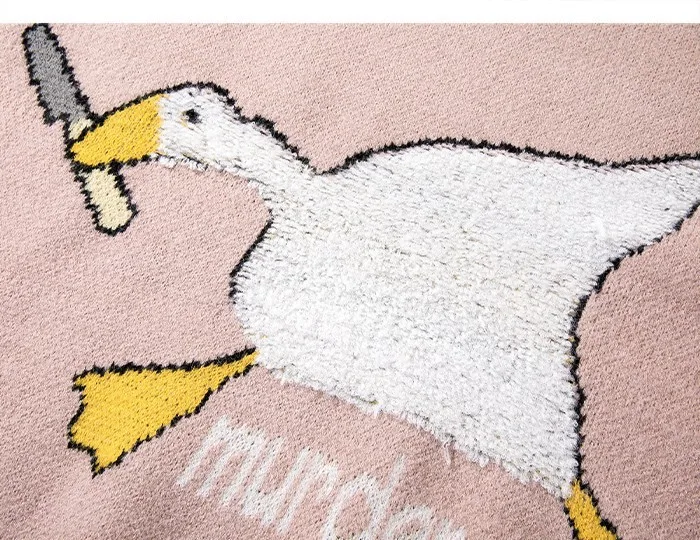 long sweater 2022 Winter Goose Duck Cartoon Printed Harajuku Korean Style Men Knitted Sweater Murder Oversize Pullovers Unisex Clothing cute sweaters