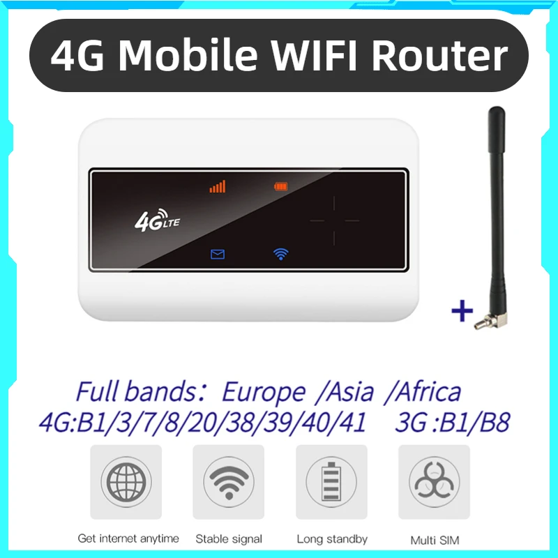 

Portable Wireless Router 2100mAh WiFi Modem Hotspot 150Mbps 4G WiFi Router Antenna with Sim Card Slot Asia Version/EU Version