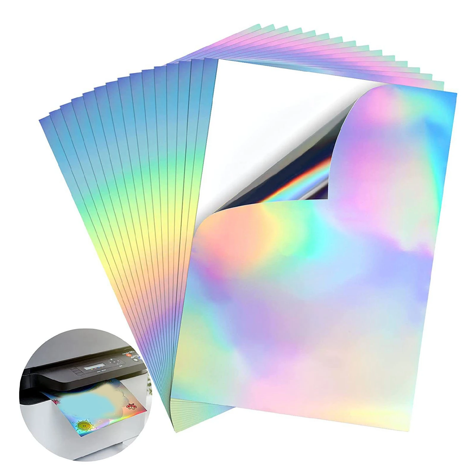 22 Sheets  Printable Holographic Sticker Paper Water Proof Inkjet Printer Holographic Stick Adhesive Paper  Sticker Paper