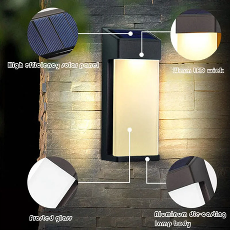 LED solar outdoor wall light garden balcony villa gate exterior wall solar wall light body sensor frosted glass wall light
