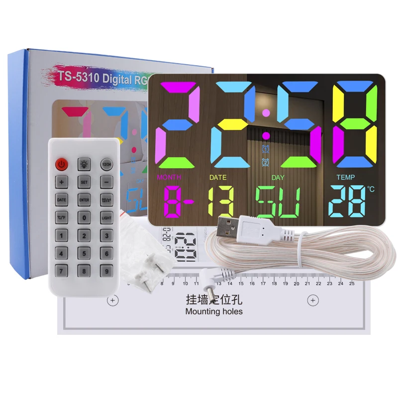 

Цифровые настенные часы, зеркальные часы с функцией повтора и 5 режимами яркости, 11,5 дюйма