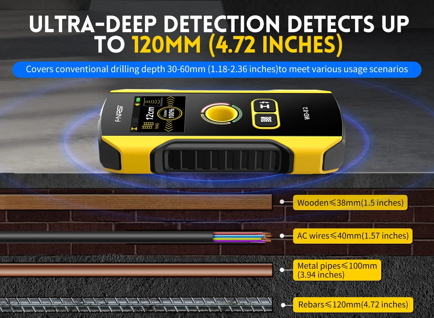 WD-02 Metal Detector Wall Detector Multifunctional With Positioning Hole AC Live
