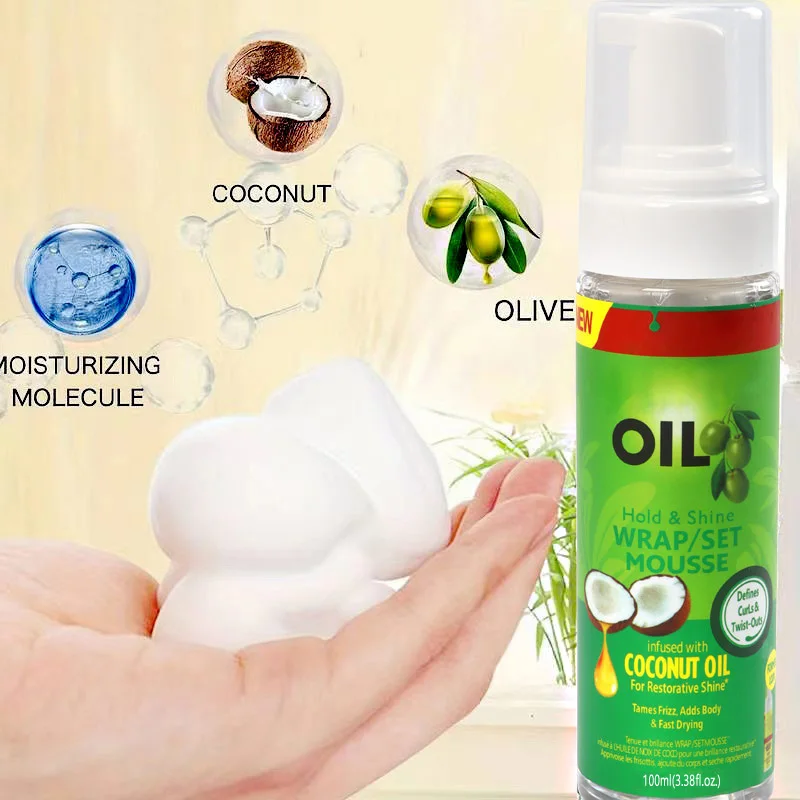 Hair Styling Mousse 100Ml Setting Foam Olive Oil Hold & Shine Wrap/Set Mousse Smell Good Hair Moisturizing Setting Lotion