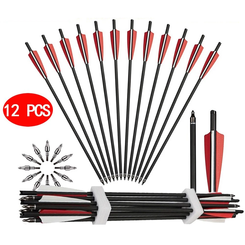 Carbon Crossbow Arrows with Half Moon Nock and Broadheads - Available in Sets of 6, 12, or 24