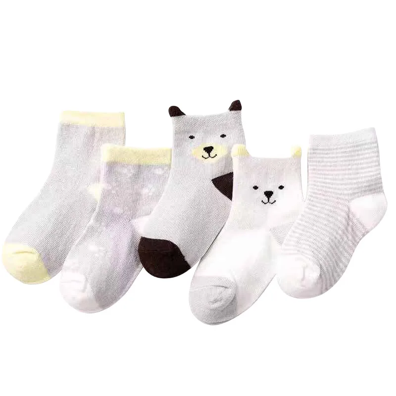 5 Pairs Cartoon Baby Socks Spring Autumn Stripe Dot Girls Boys Ankle Socks Soft Toddler Kids Short Socks 5