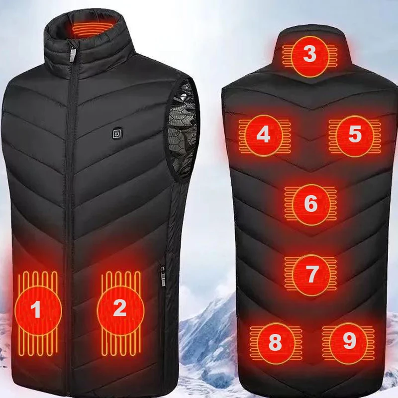 Chaleco calefactable Unisex, chaqueta calefactable de 9 áreas, calentador  corporal, USB, eléctrico, lavable, ropa térmica, Invierno - AliExpress