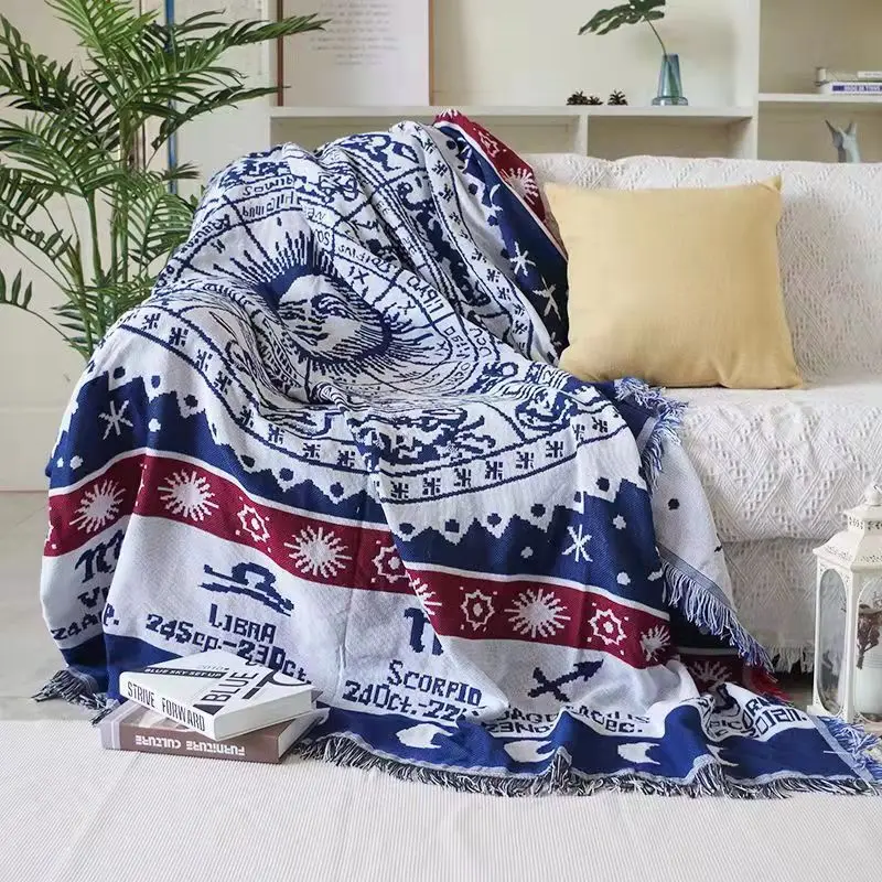 American Country Retro Jacquard Woven Blanket Sun Moon God Sofa Throw Dust-proof Cushion Carpet Cushion Textile Dropshipping 4