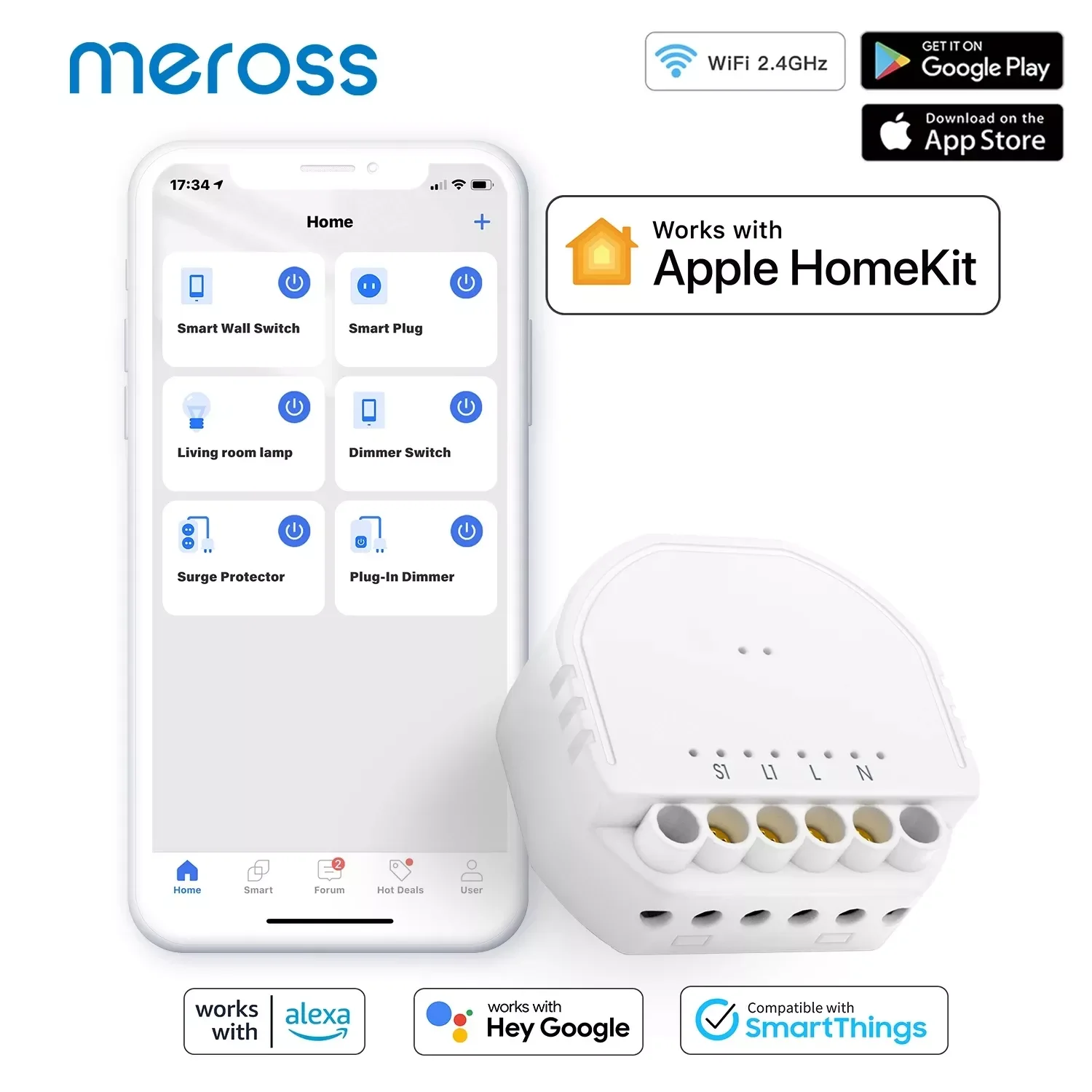 Meross-interruptor Inteligente Homekit Para Pared, Módulo De Luz  Inalámbrico De 1 Entrada Y 1 Vía, Para Alexa Y Google Home - Interruptores  - AliExpress