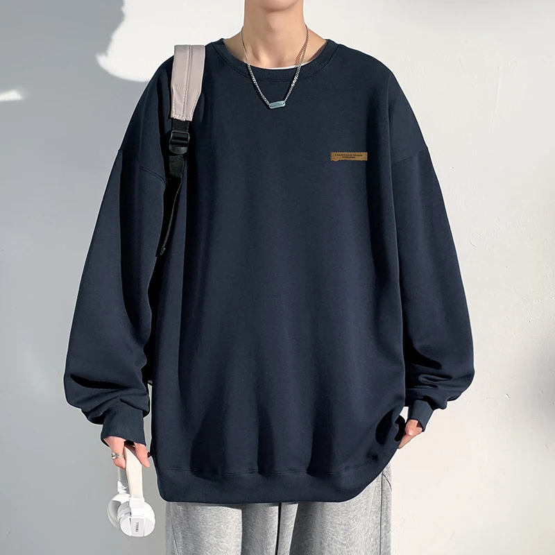 

Autumn Hoodie Men Oversized Solid Color Round Neck Sweatshirt Men Streetwear Hip Hop Loose Pullover Hoodie Mens Hoody S-3XL