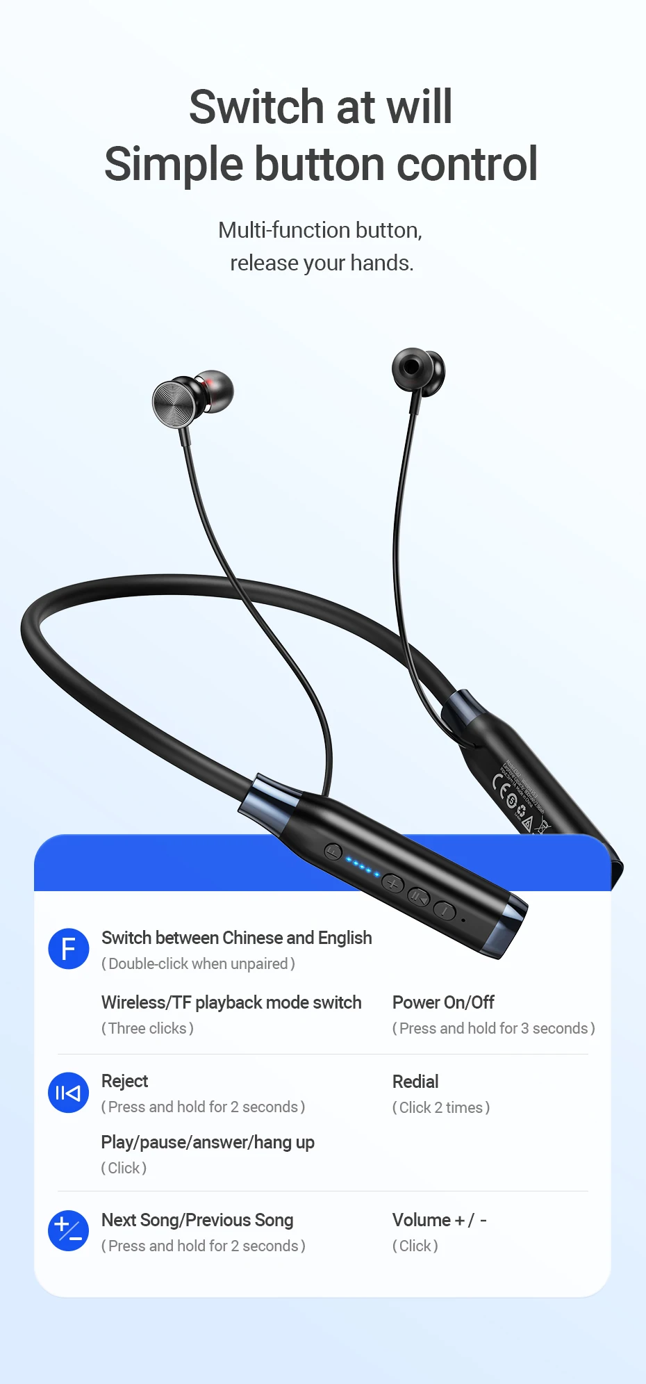 HOCO ES62 Bluetooth 5.3 Sports Neckband Earphones