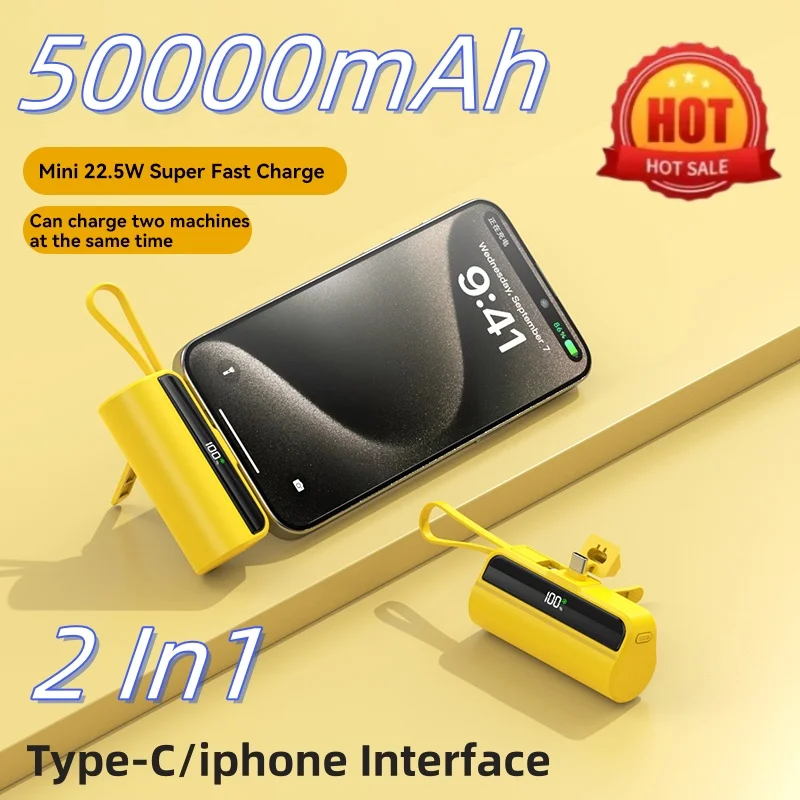 50000Mah Mini Capsule Power Bank 2 In1 Ricarica Super Veloce Fonte Di Alimentazione Portatile Ad Alta Capacità Per Iphone Samsung Type-C