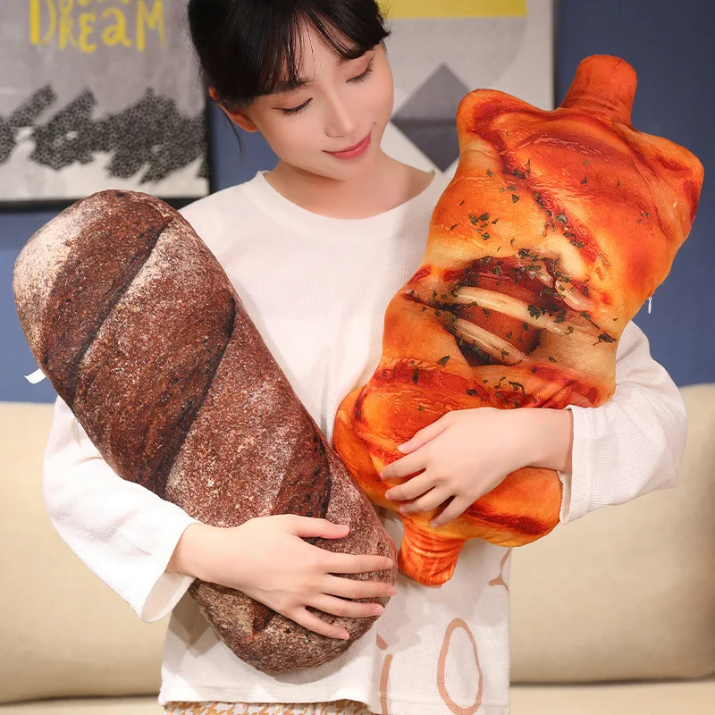 French Breakfast Food Plush Long Loaf Bread Pillow Butter Coarse Sesame Whole-wheat Ham Cushion Like Real Plushie Gift 5