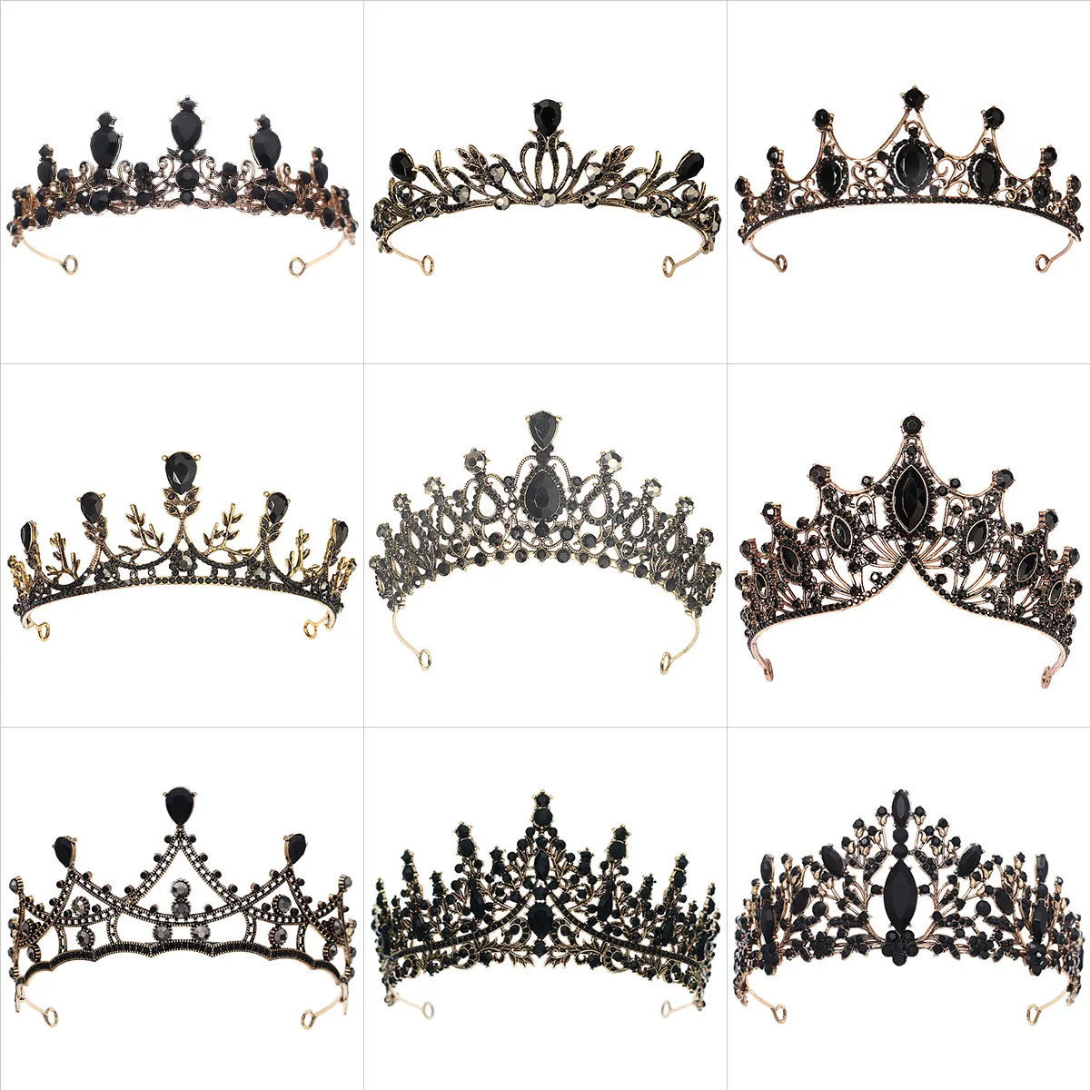 Barocke Vintage Gotische Kristallkrone und Tiara Hochzeits-Braut-Haaraccessoires für Frauen Strass-Kronen Hochzeitszubehör – Detail 1