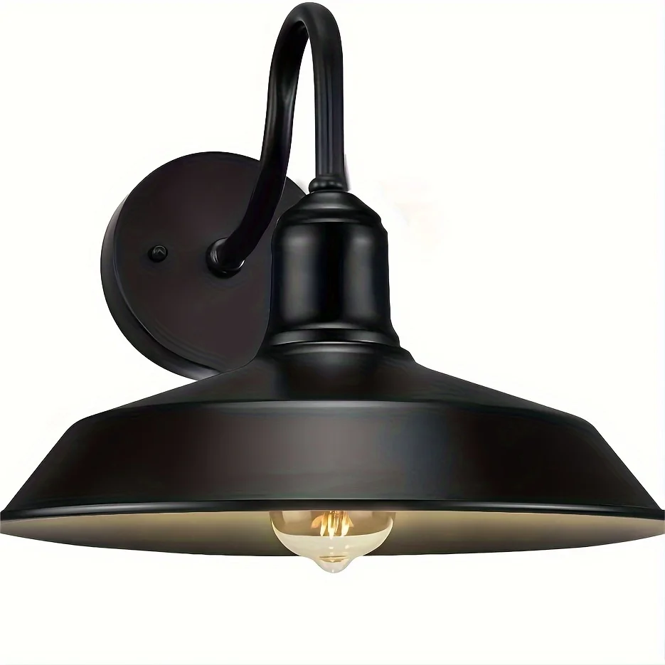 Vintage Gooseneck Barn Wall Lamp - Matte Black, Outdoor Wall Lamp,Alexa-Enabled Smart Outdoor Sconce, Easy Installation