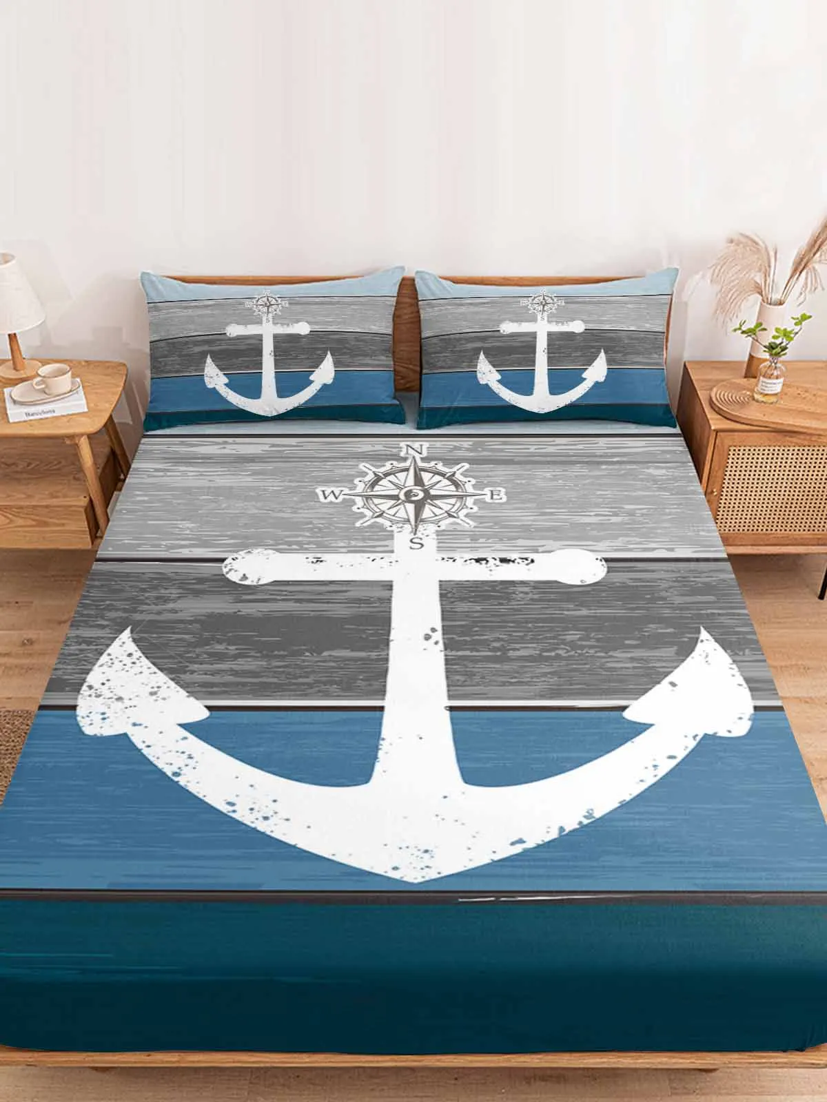 

Чехол для матраса в стиле ретро с изображением цветов древесины и якоря