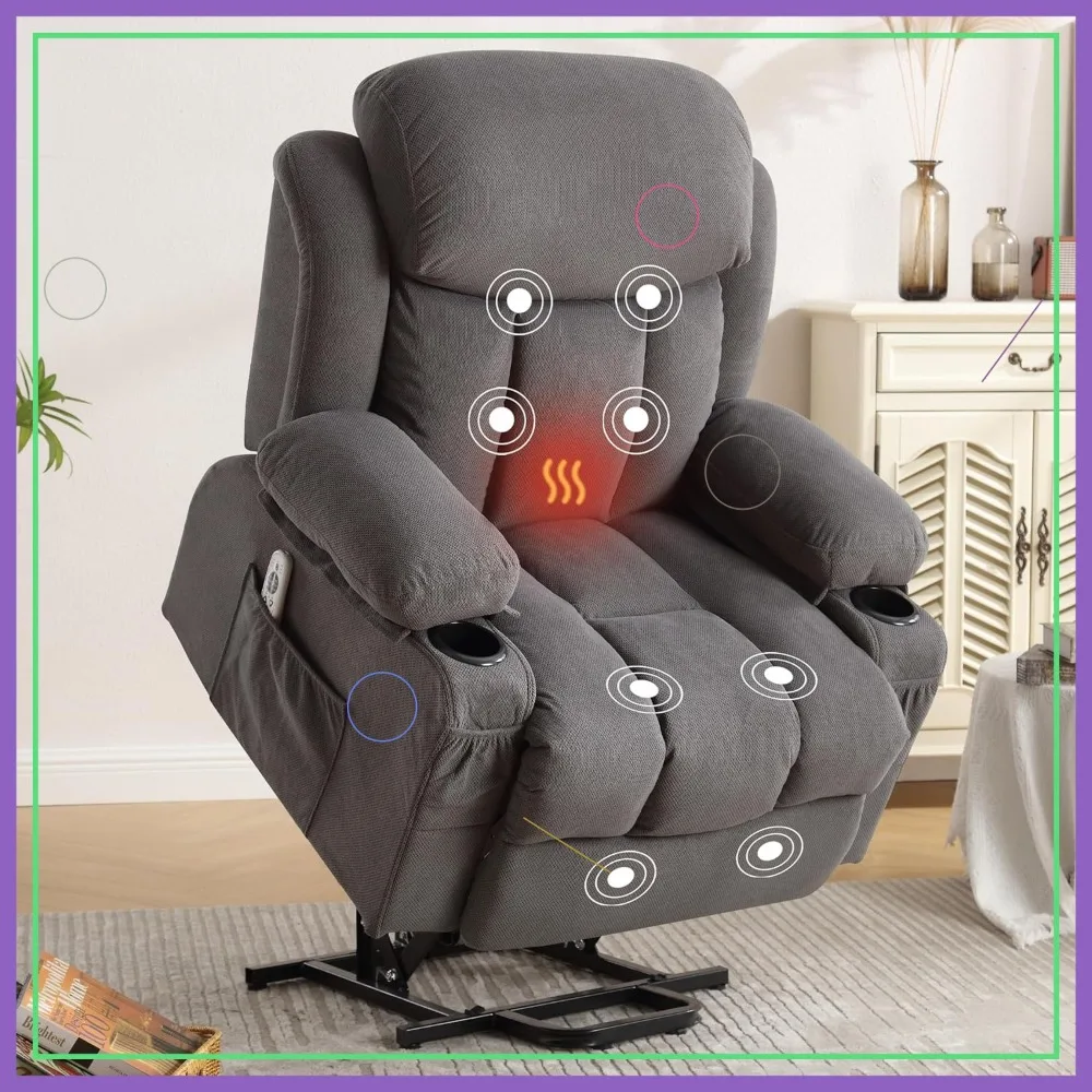 Electric Power Lift Recliner Chair with Massage and Heat for Elderly, Oversized Sofa with USB Port