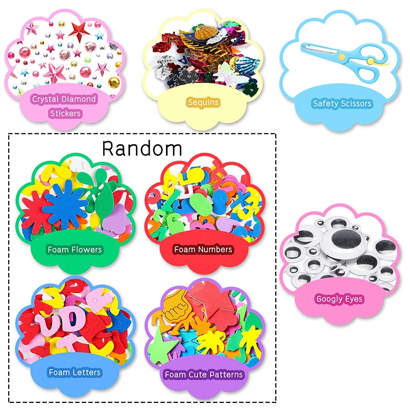 DIY Art Craft Kit for Kids Pompoms Pipe Feather Foam Flowers Letters Crystal Sticker Wiggle Googly Eyes Handmade Material Kits