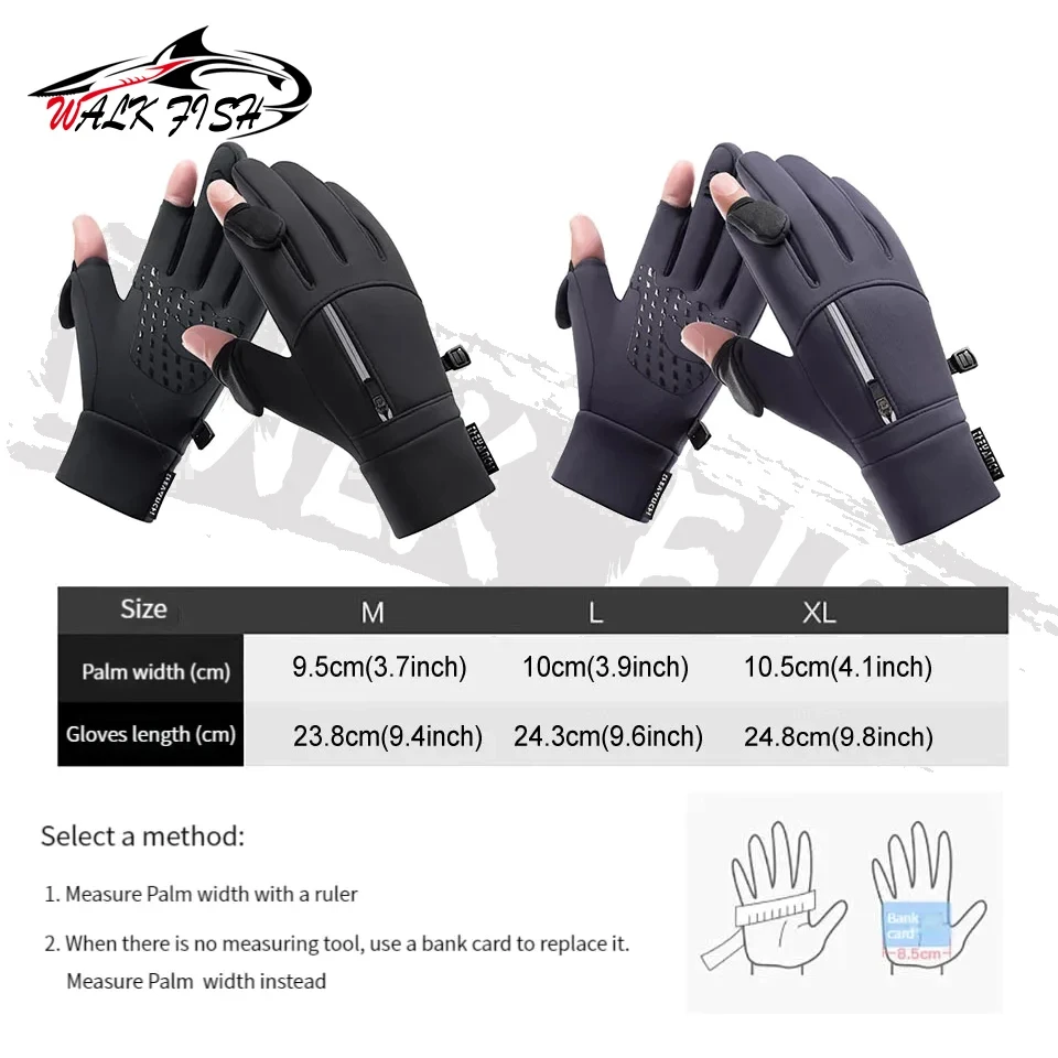 WALK FISH Fishing Gloves Warm Windproof Waterproof Touch Screen Anti Slip Outdoor Sport Running Exposed Fingers Gloves Unisex 6