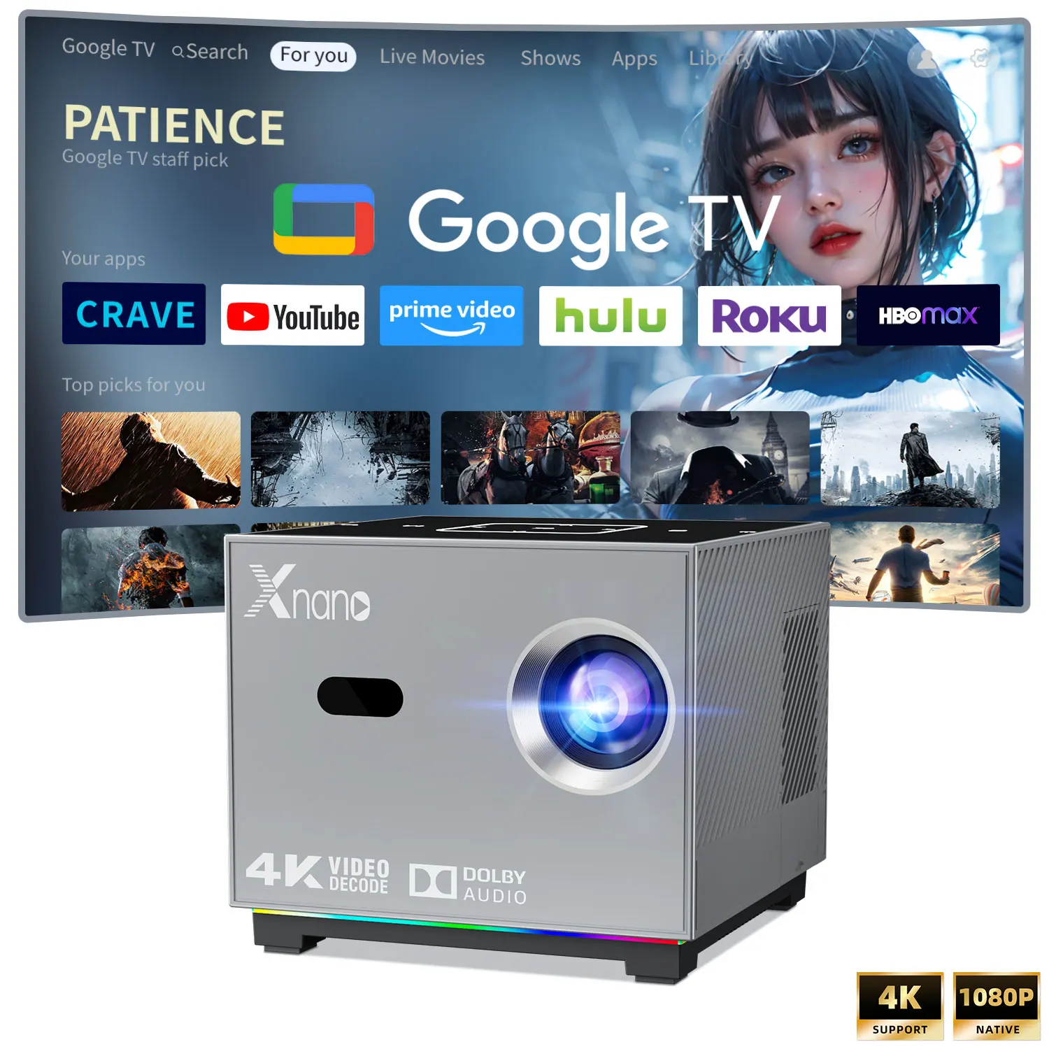 Xnano X3 프로젝터 안드로이드 11 WiFi6 1280*720P 듀얼 WiFi 350ANSI BT5.0 음성 리모컨 휴대용 홈 시네마 야외 프로젝터
