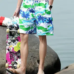 Wide Leg Seaside Shorts Summer Shorts Tropical Tree Printed Men's Summer Beach Shorts Quick Drying Wide Leg Seaside for Casual