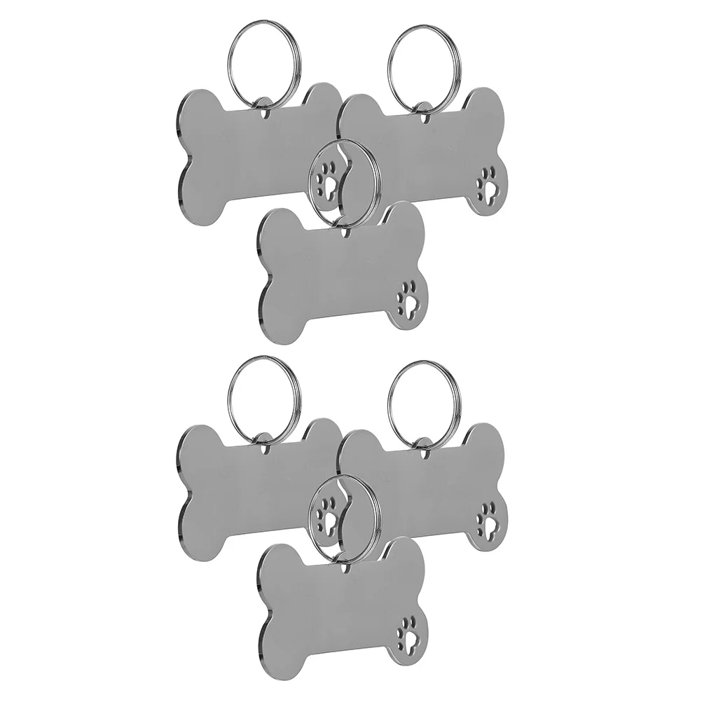 Dog ID Tag 6 Pcs Pet Cat Name Plate Bone Personalized Stainless Steel
